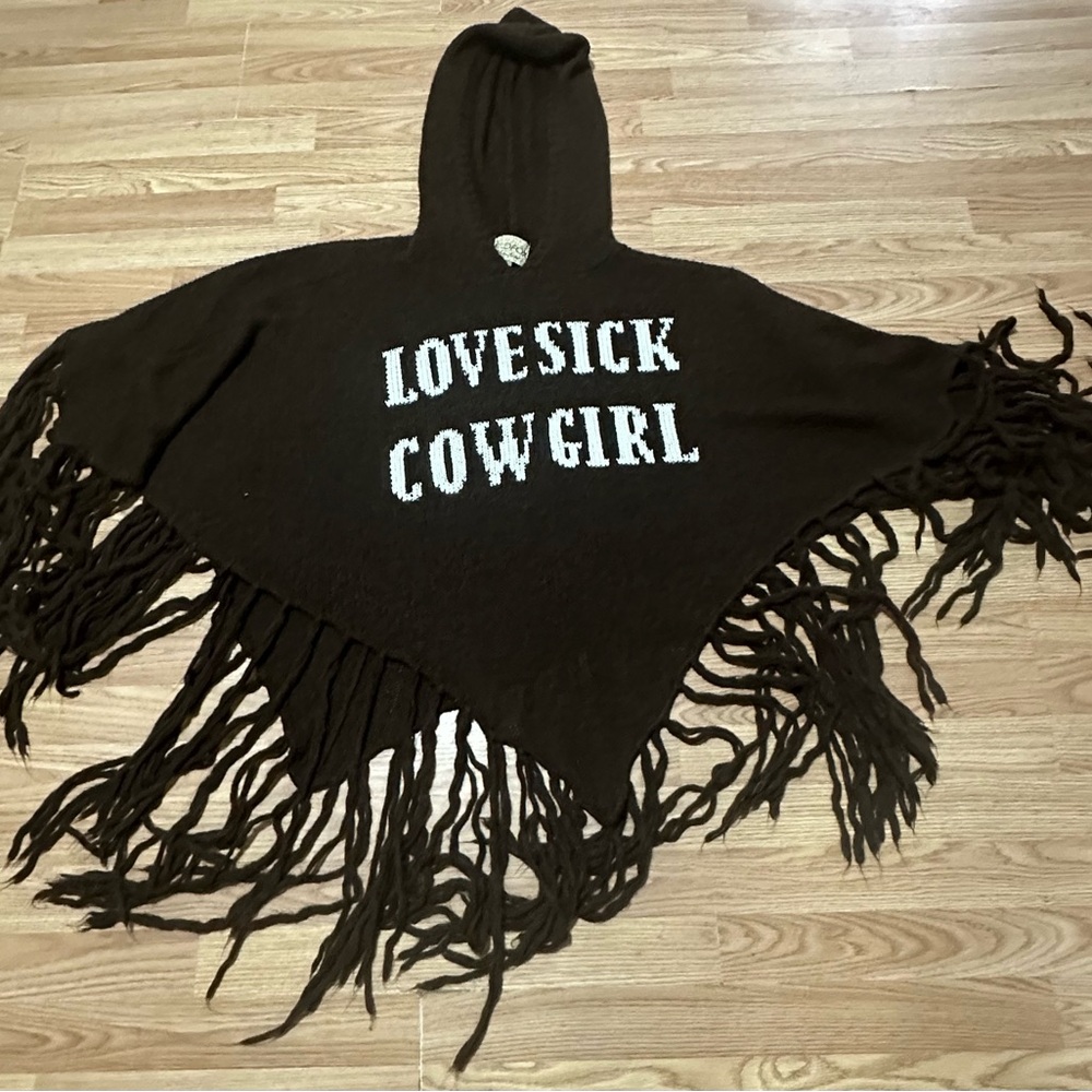 Wildfox White Label Chocolate Brown Hooded Knit Poncho - Size Medium